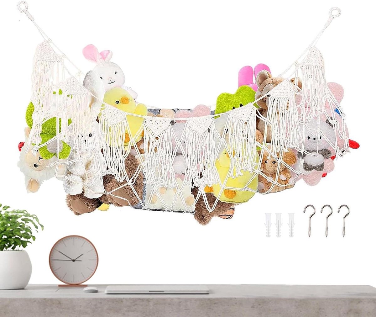 Speelgoed Hangmat - Knuffel Opberger - Kamer Decoratie - Boho Stijl - 150x40 cm - Wit
