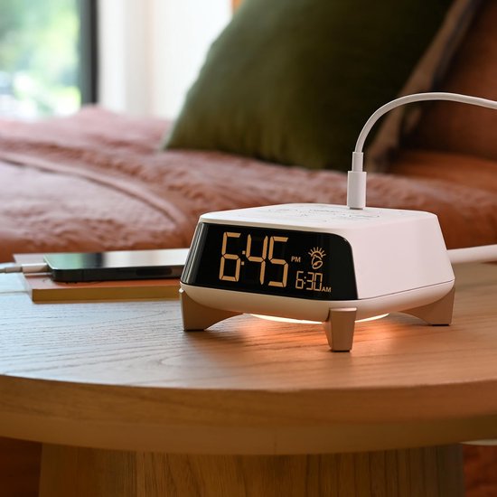 Wekker met Slaapgeluiden - Nachtlampje Oplader - Ontspannen Slapen - Zonsopgang Alarm - 2 USB-C Poorten - Wit van Merkloos — afbeelding 5