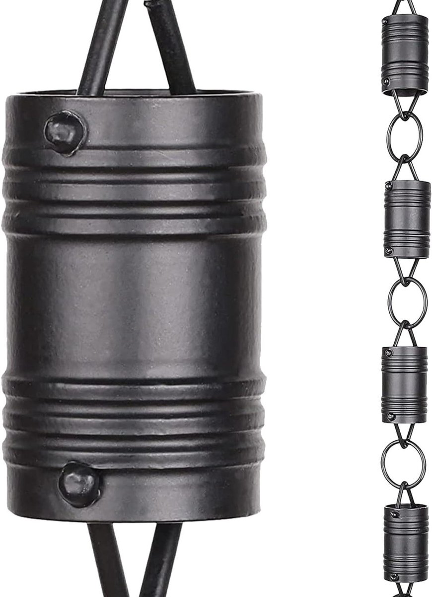 Regenketting Cilinder - Afwateringsketting Goot - Water Gecontroleerd Leiden - Zes Strepen Ontwerp - 85 Voet Lengte - Zwart