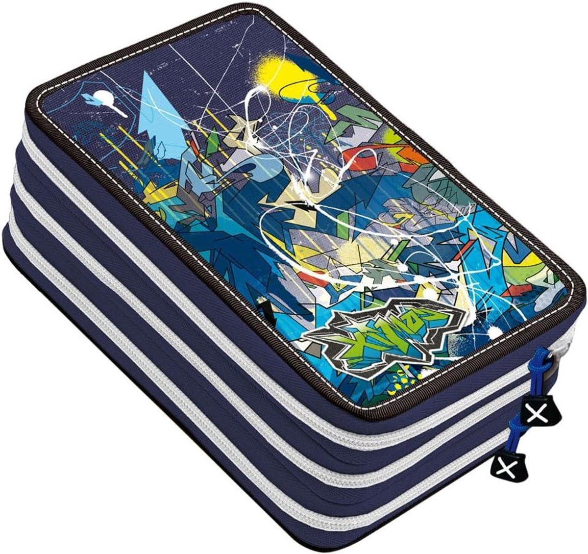 Etui met ritsen - Pennendoos organizer - Schoolspullen opbergen - Drie aparte vakken - 5 cm hoog - Verschillende kleuren
