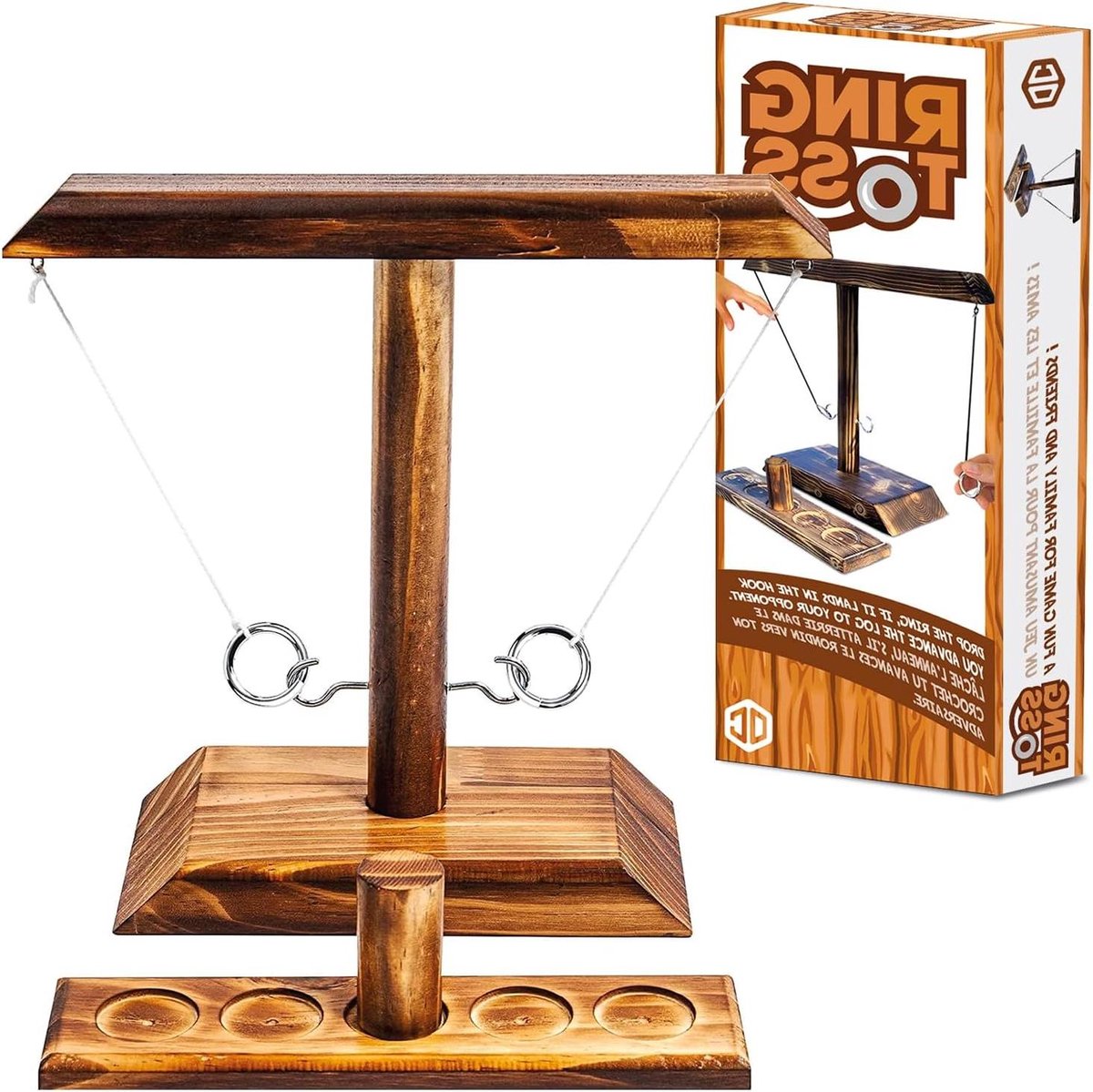 Ring Toss Spel - Houten Werpspel - Feestelijke Competitie - Handgemaakt Hout - 26.5 cm Structuur - Houtkleur