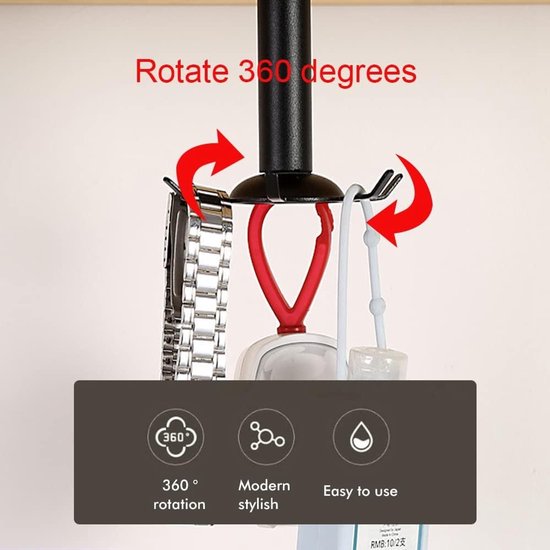 Dailygoods- Keukenhaak 360° Rotatie - Keukenhaakjes Handdoek - Roestvrij Staal - Antislip - Zelfklevend - 6 Haken van Dailygoods — afbeelding 2