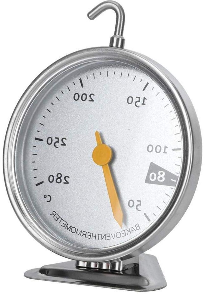 Oven Thermometer - Keukenmeter Temperatuur - Nauwkeurig Bakken - Grote Wijzerplaat - 50-280 Graden - Zilver