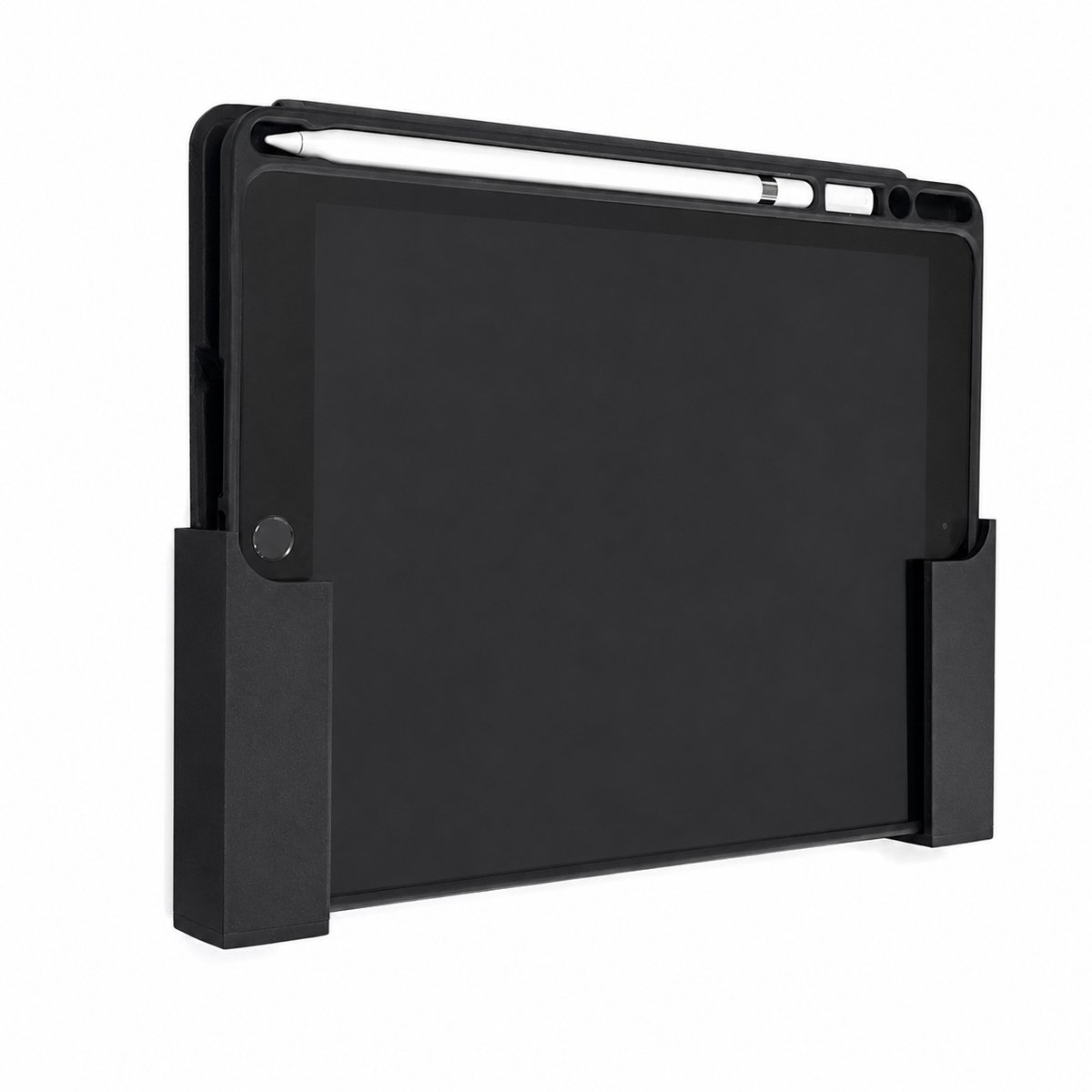 iPad Wandhouder Voor Command Strips - Tablet Muurbeugel Voor iPad En Tablets - Wandmontage Zonder Boren - Minimalistische Tablet Houder Voor Keuken Kantoor Woonkamer Slaapkamer - Geschikt Voor Apple iPad Met Hoes - Zwart/Wit