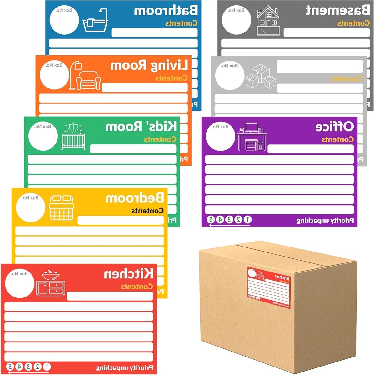 Verhuislabels dozen - Opbergstickers - Verhuizen organiseren - Kleurgecodeerd systeem - 80 stuks - Meerdere kleuren