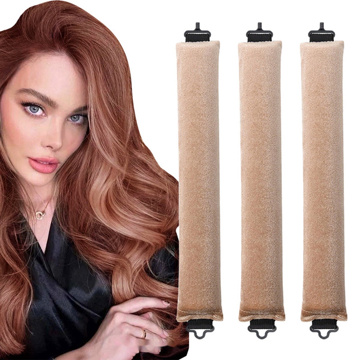 FloraGrace Haarkrullers & -rollers - Haar Styling Krulband Voor Vrouwen Met 3 Stuks Hittevrije Krulband - Slaap Haar Kruller Zonder Warmte Voor Natuurlijke Krullen - Doek - Khaki