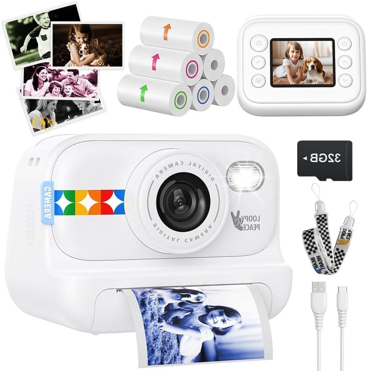 Kindercamera Print - Directe Camera - Foto's Maken Printen - 5 Kleuren Prints - 48MP Video 1080P - Wit