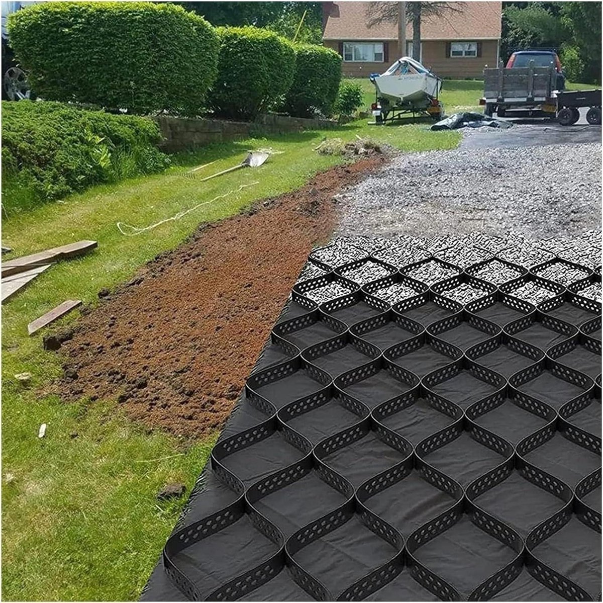Grindmat Stabilisator - Bodemrooster Tuin - Opritten Versterken - Hoge Draagkracht - 5cm Hoog - Zwart