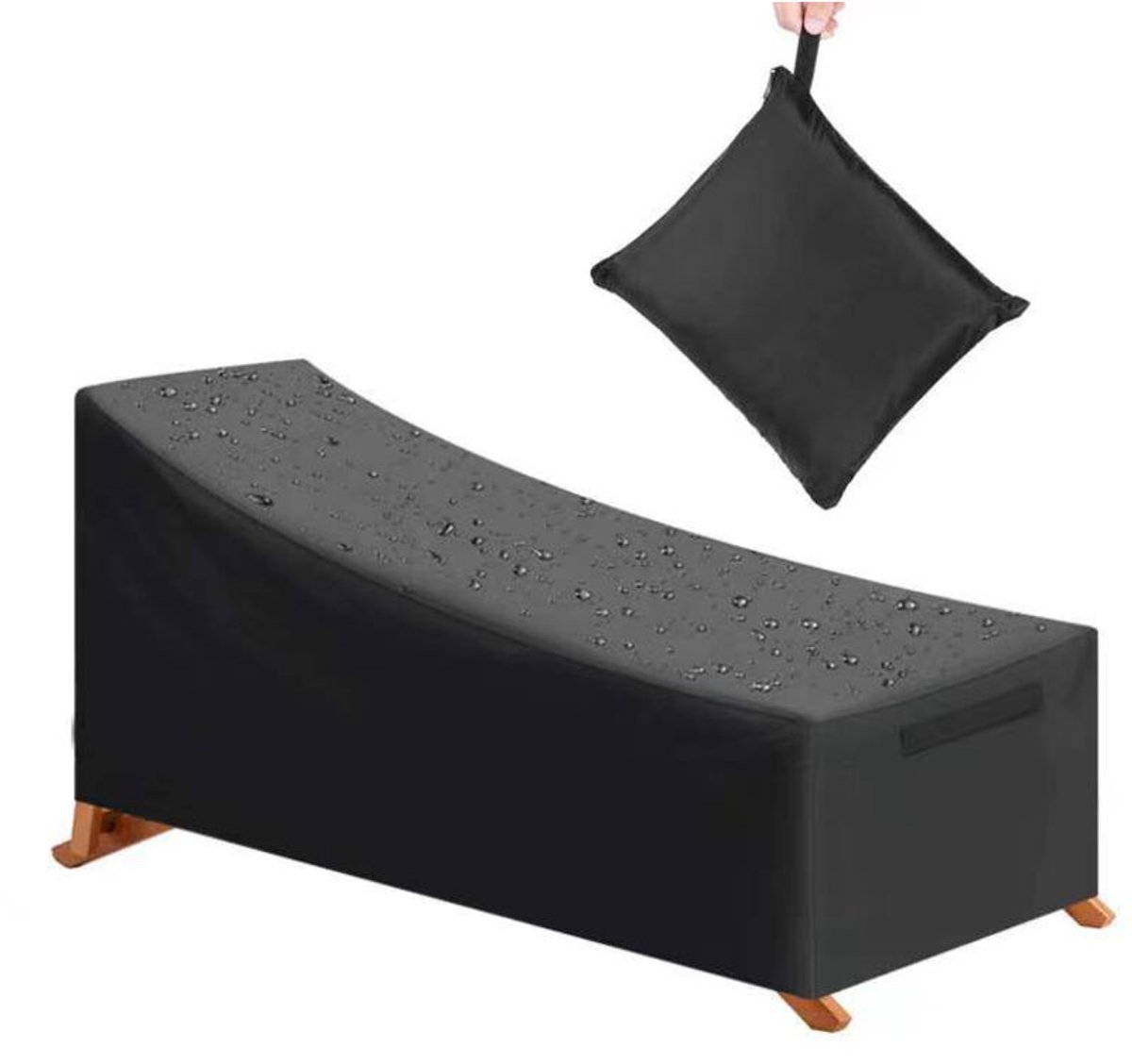 Waterdichte, winddichte, UV-beschermende en zonwerende hoes van Oxford-stof, geschikt voor ligstoelen (210 x 75 x 40/80 cm) – Zwart