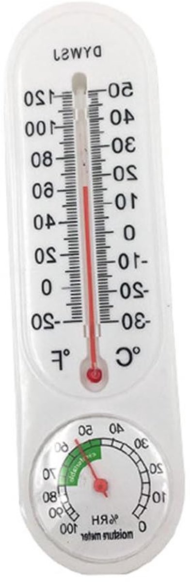 Wandthermometer - Luchtvochtigheidsmeter - Temperatuur Bewaken - Geen Batterij Nodig - 23 cm - Wit