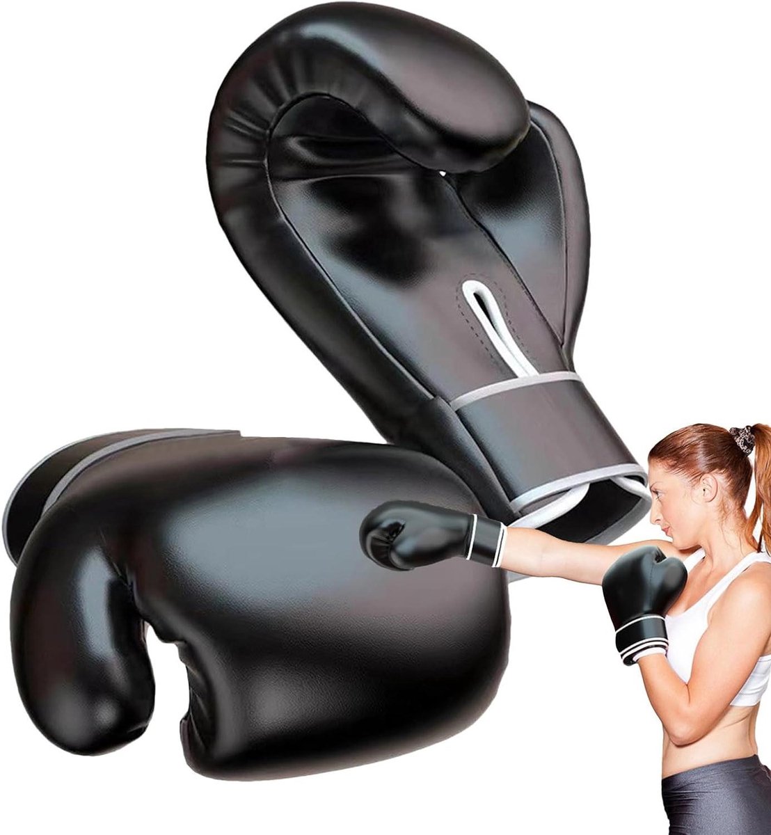 Bokshandschoenen - Trainingshandschoenen - Sport Training - Volledige Vinger Bescherming - 10 oz - Zwart