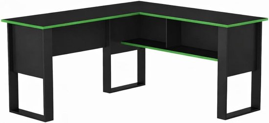 Gaming bureau - Hoekbureau thuiskantoor - Geconcentreerd werken gamen - L-vormige constructie - 150x140 cm - Zwart groen — afbeelding 4