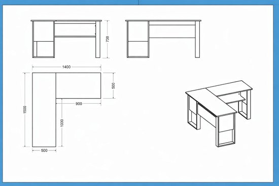 Gaming bureau - Hoekbureau thuiskantoor - Geconcentreerd werken gamen - L-vormige constructie - 150x140 cm - Zwart groen — afbeelding 2