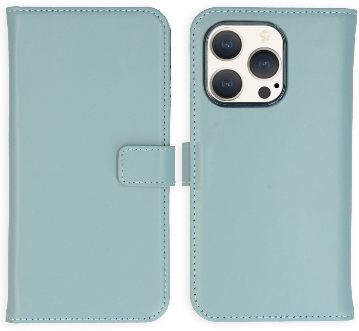 Selencia Hoesje - Geschikt voor Apple iPhone 15 Pro - Echt Lederen Bookcase - Air Blue