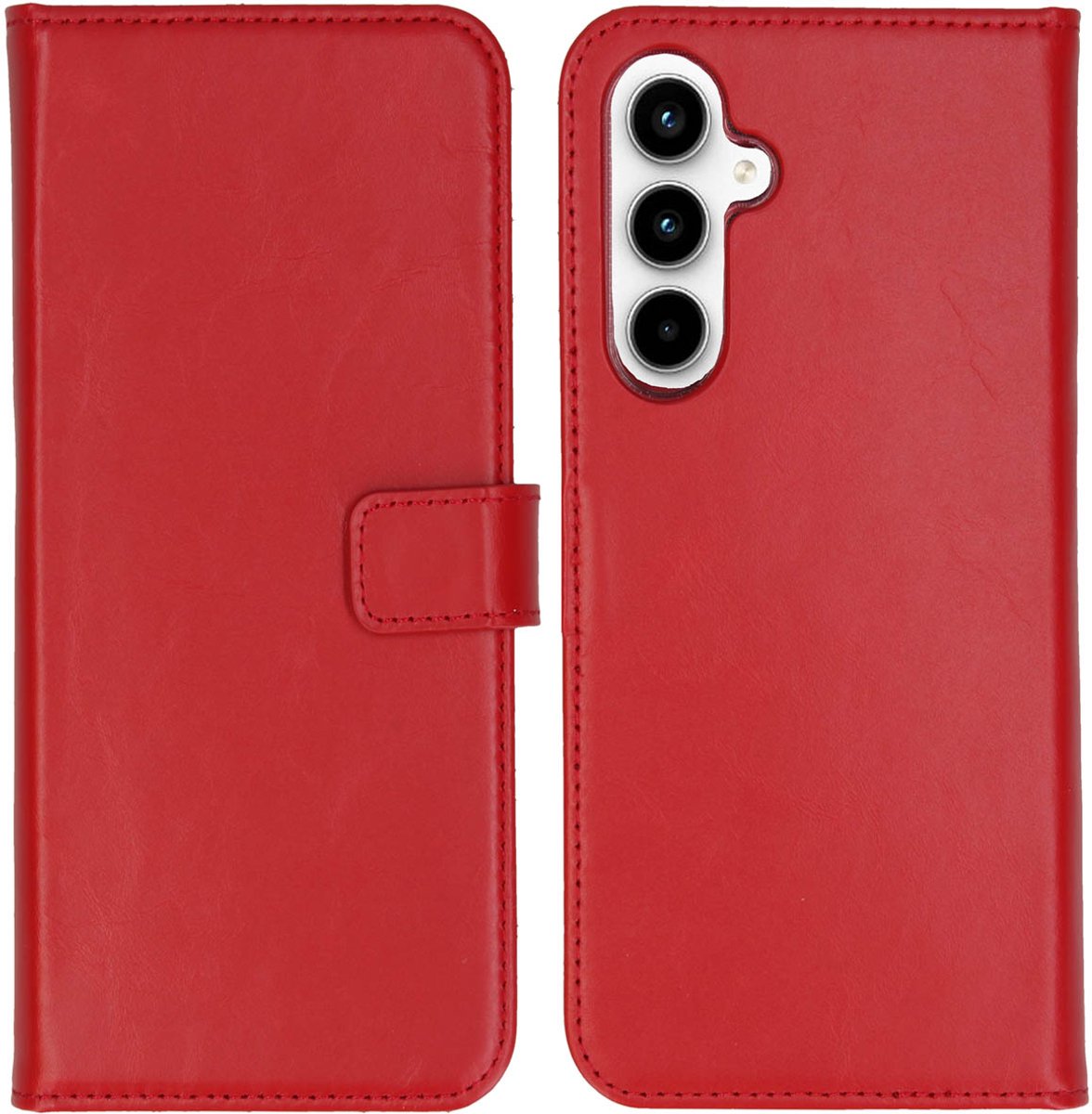 Selencia Hoesje - Geschikt voor Samsung Galaxy A55 (5G) - Echt Lederen Bookcase - Rood