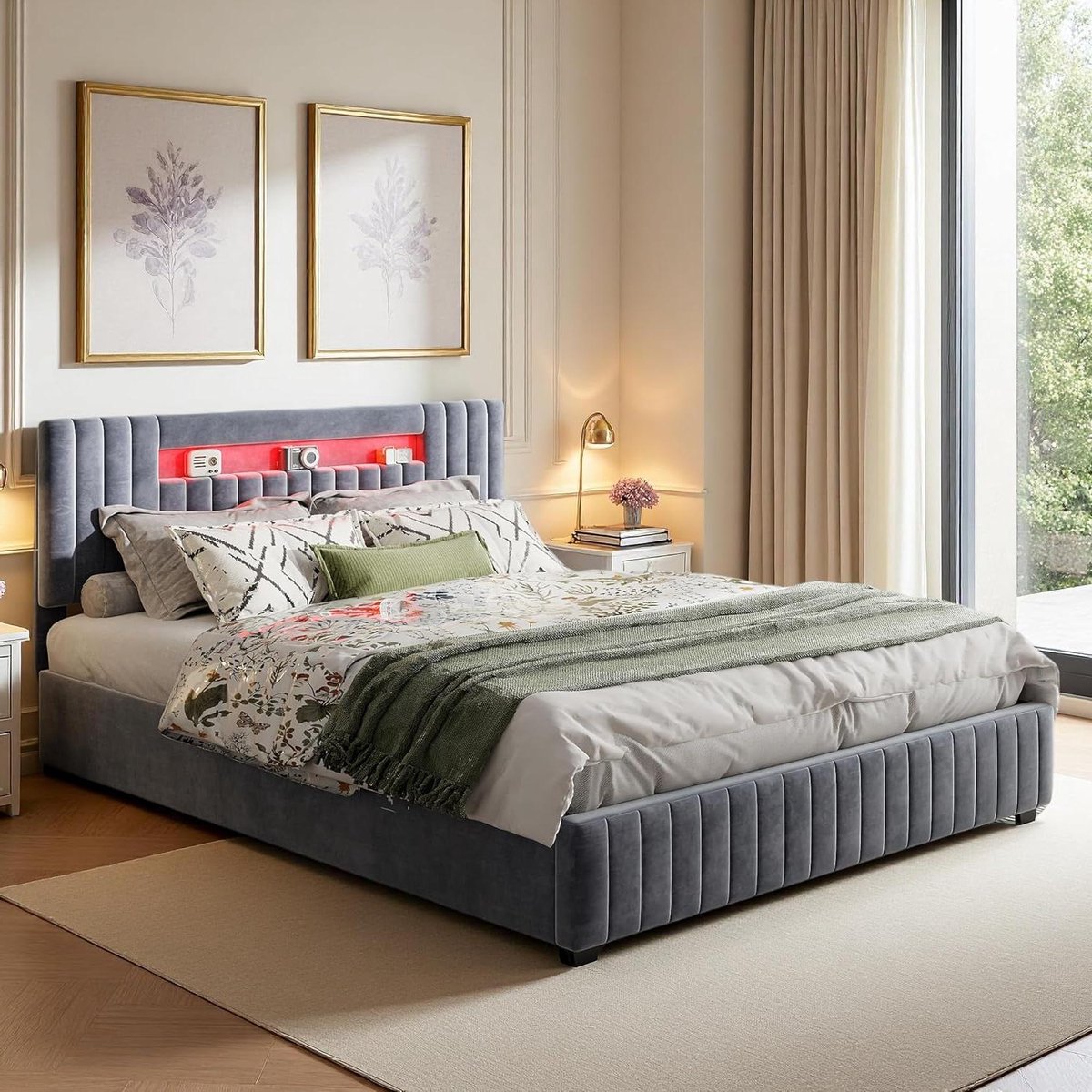 Gestoffeerd Bed - Boxspring Bed - Slaapkamer Inrichten - Met Opbergruimte - 160x200cm - Grijs