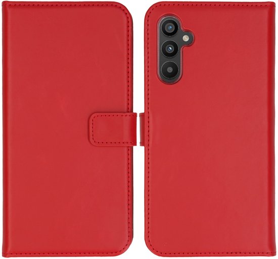 Selencia Hoesje - Geschikt voor Samsung Galaxy A34 (5G) - Echt Lederen Bookcase - Rood