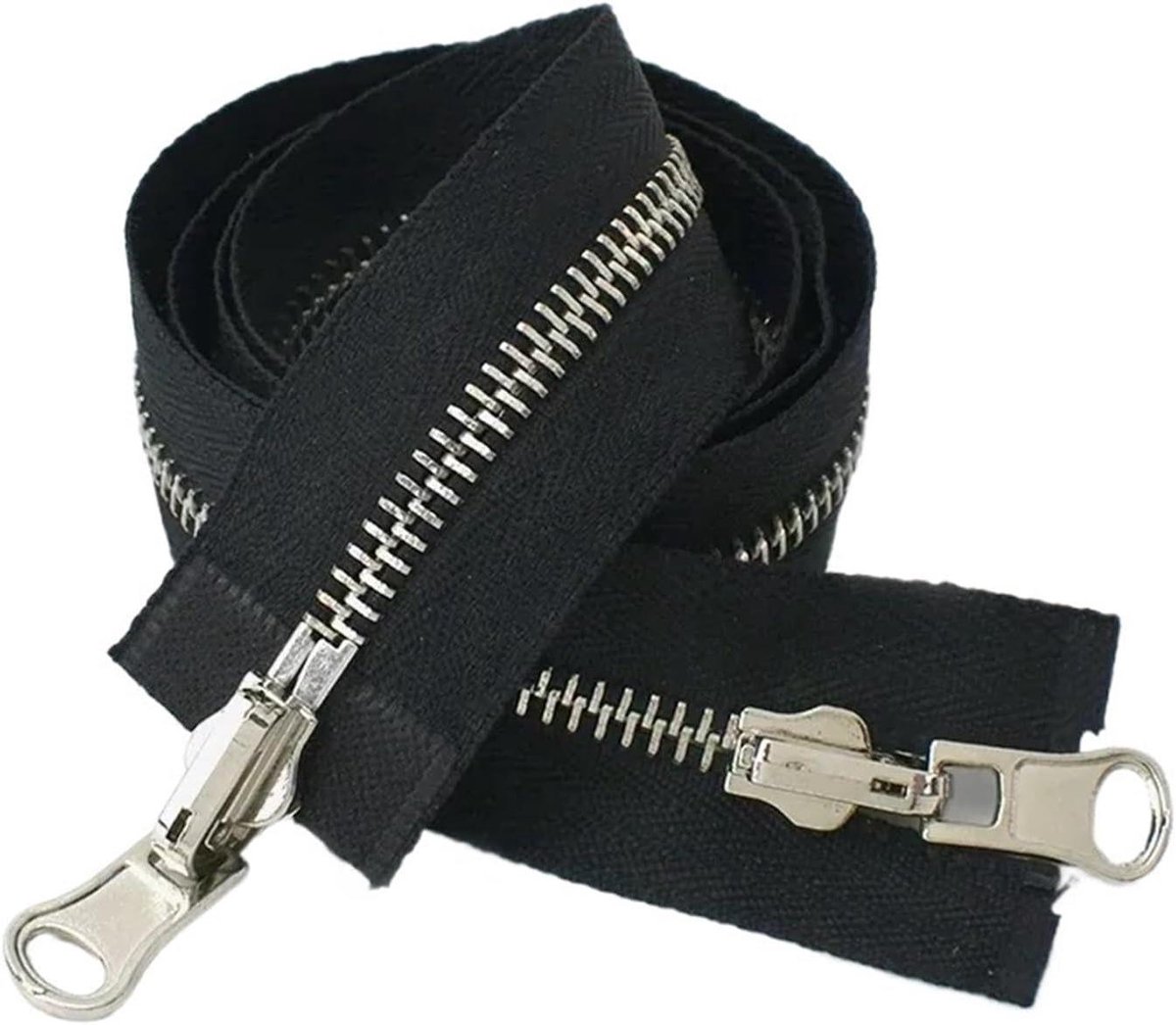 Metalen Ritssluiting - Dubbelzijdig Omkeerbaar - Kleding Repareren - Grote Deelbare Rits - 80 cm - Zwart Zilver