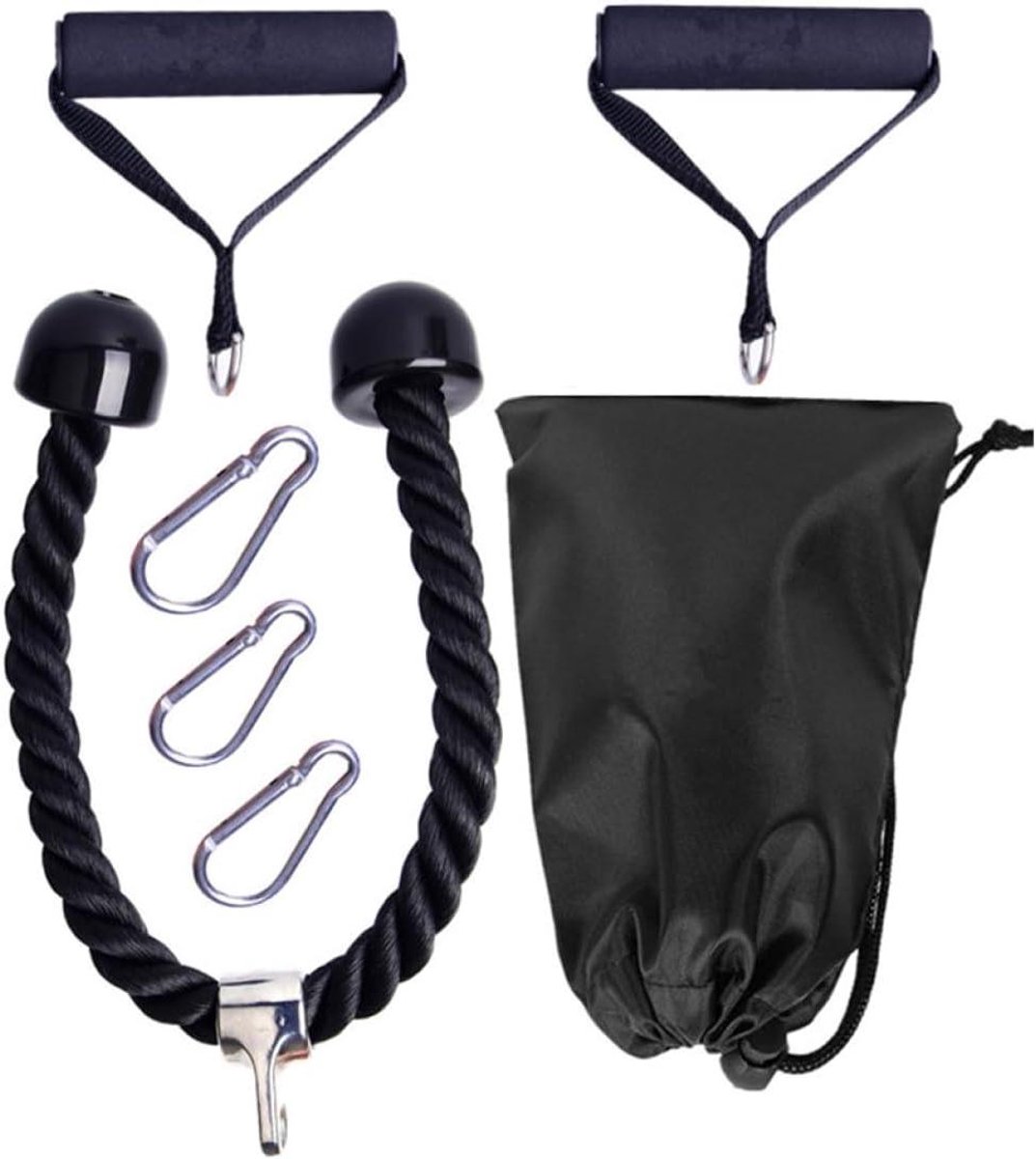 Fitness Spier Touw - Krachtkabel Oefentouw - Lichaamstraining - Stevig Gevlochten met Rubberen Uiteinden - 70 cm - Zwart