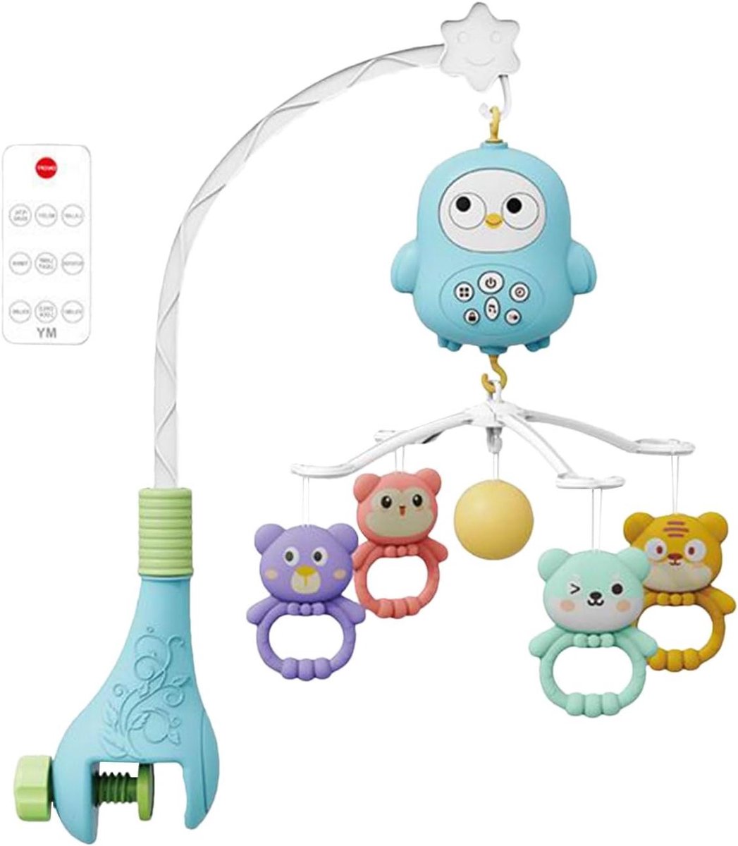 Babymobiel Muzikaal - Bedbel Rammelaar - Baby Kalmeren - Verbeterd Stabiliteitsontwerp - 40x25x48cm - Blauw