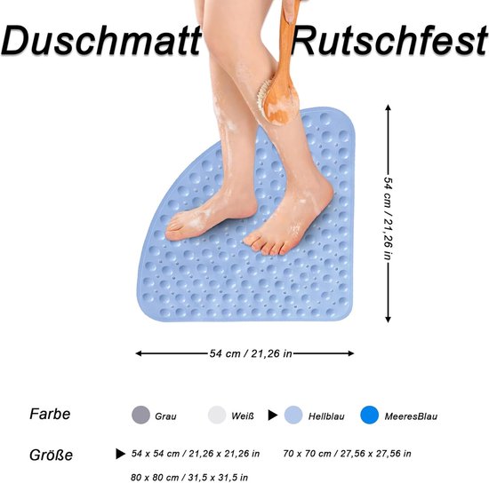 Hoekdouchemat Driehoekig - Antislip Douchemat - Veilig Douchen - Met Zuignappen - 54 x 54 cm - Lichtblauw — afbeelding 5