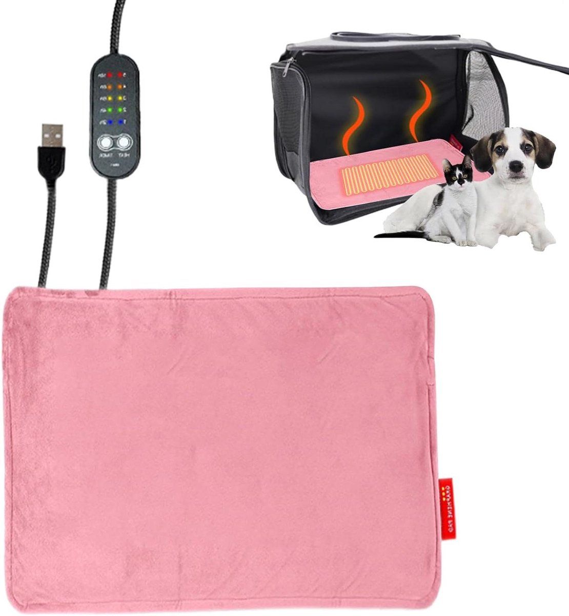 Elektrisch Verwarmingskussen - Verwarmde Mat Hond Kat - Comfort Bieden - 5 Temperatuurstanden - 30x20cm - roze