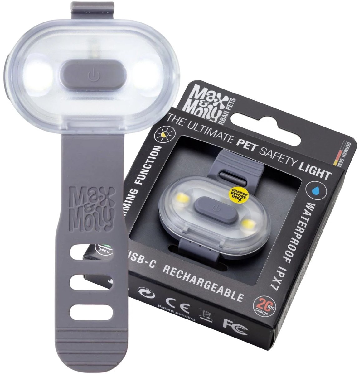 Max & Molly Matrix 2.0 Ultra LED - Stone - oplaadbaar lichtje voor aan halsband/tuig hond