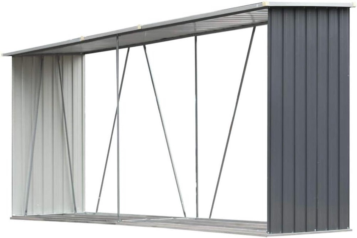 Houtopslag Schuur - Tuinopslag Metaal - Hout Netjes Houden - Verzinkt Staal - 330 x 84 x 152 cm - Grijs