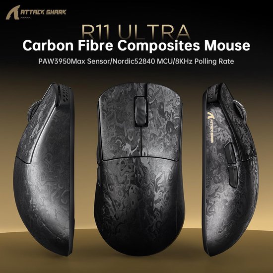 Draadloze Gaming Muis - Ergonomische Muis - Intensief Gamers Gebruik - 49g Carbon Fiber - 8000Hz Polling Rate - Forged Black — afbeelding 3