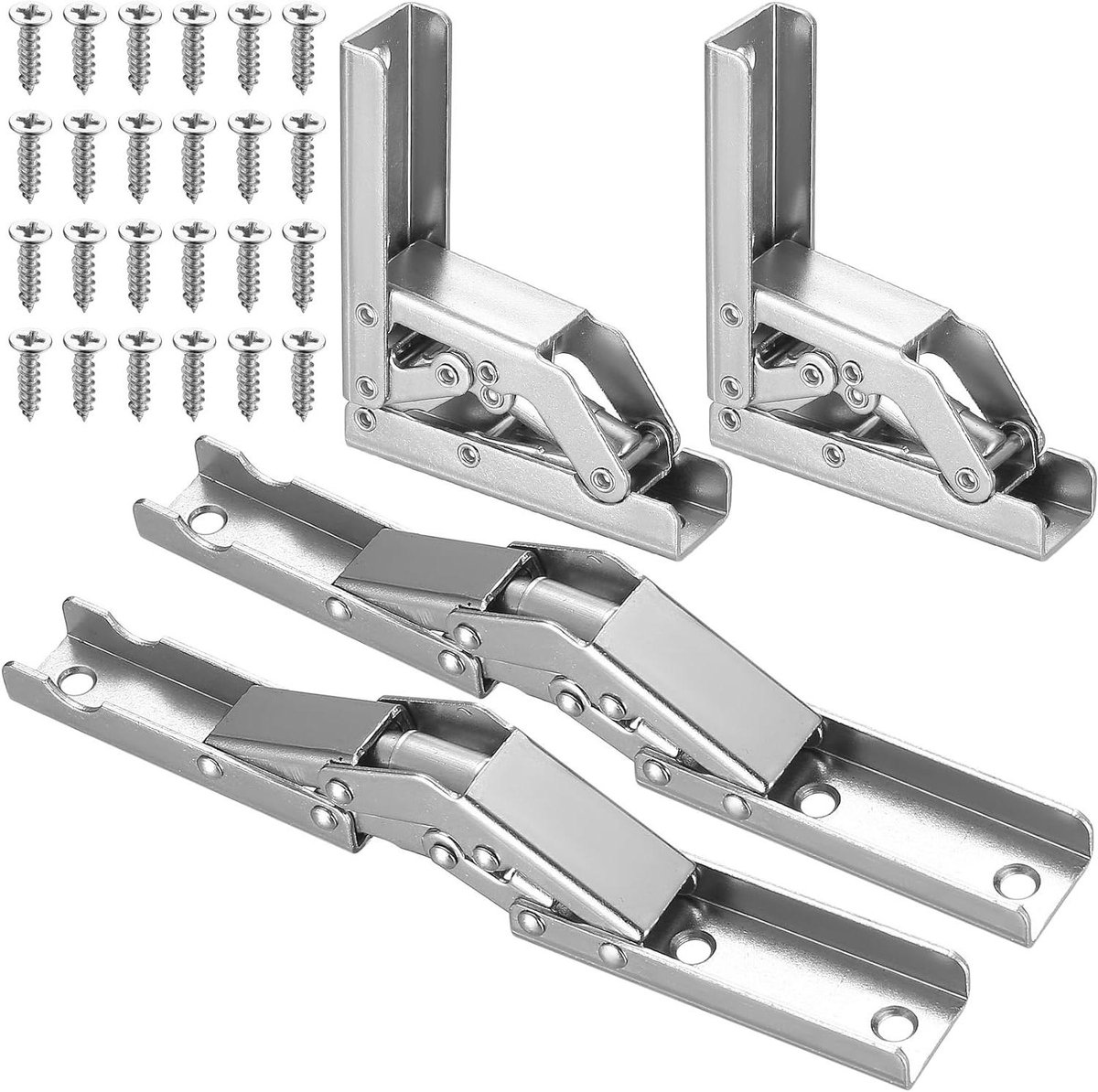 Kastscharnieren Set - Klapdeur Scharnier - Meubel Reparatie - 90 of 180 Graden - 4 Stuks - Zilverkleurig