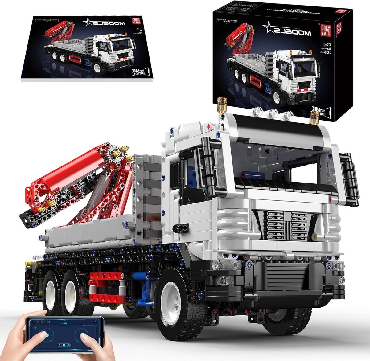 Techniek vrachtwagen - Bouwstenen bouwpakket - Creatief bouwen - Met kraan en lier - 53 cm lang - Meerdere kleuren