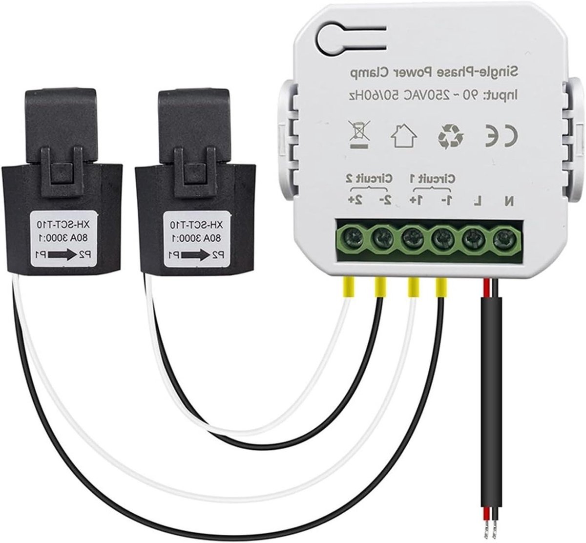Energiestroomonderbreker - Energieteller Monitor - Energieverbruik Meten - Tuya APP Bediening - 80A - Wit