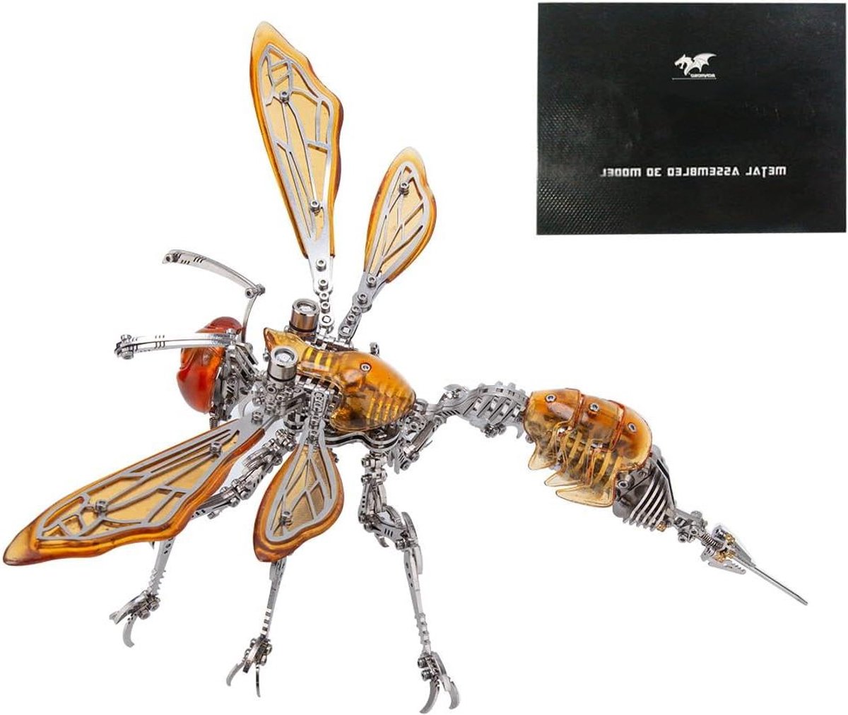 Metalen Wesp Puzzel - Modelbouw Kit - Hobby Project - Lichtgevende LED Ogen - 25cm Breed - Meerkleurig