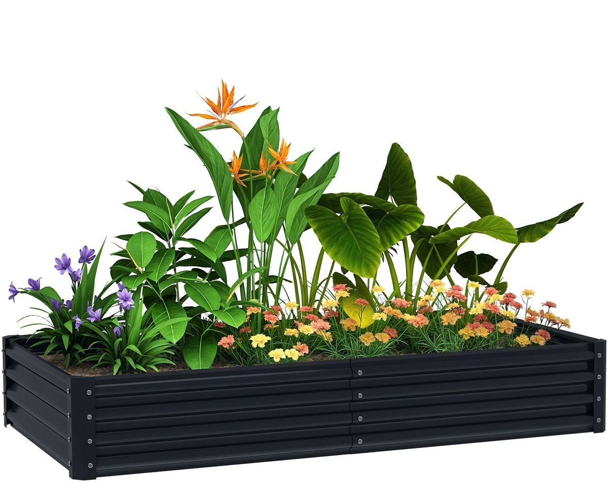 Roossentials verhoogde plantenbak - Moestuinbak buiten - Tuin accessoires - Plantenbak voor de tuin - Gegalvaniseerd staal - Donker grijs