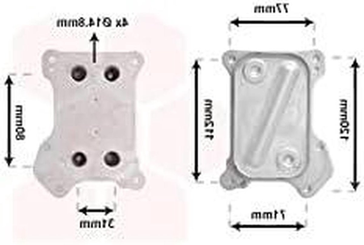 Olieradiator - Motoroliekoeler - Auto Onderhoud - Specifiek voor Fiat 500 - 13x12x20 cm - Zilver