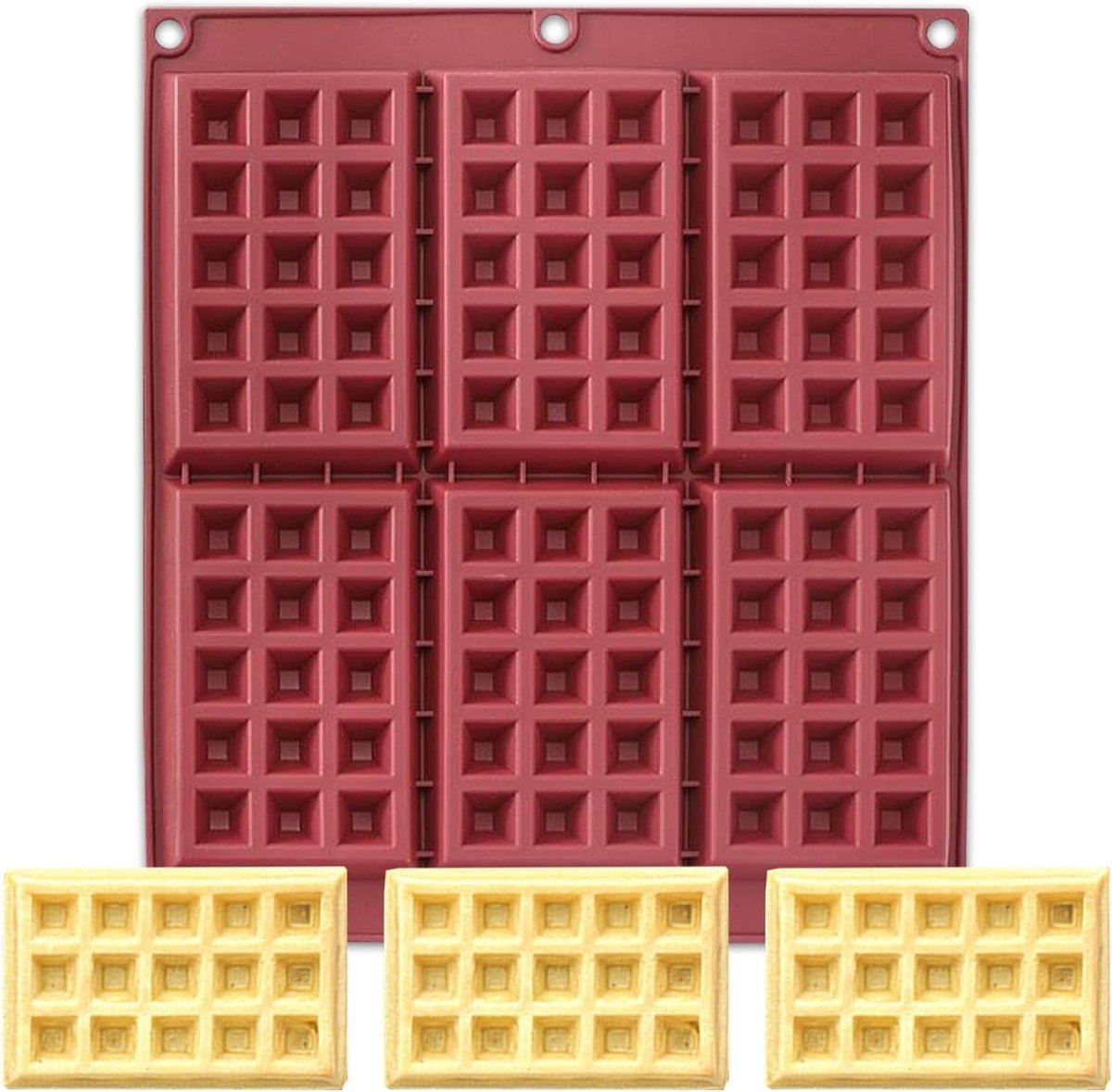 Siliconen Wafelvorm - Bakvorm Belgische Wafels - Zelf Wafels Bakken - Antiaanbaklaag - 30 x 25 cm - Rood