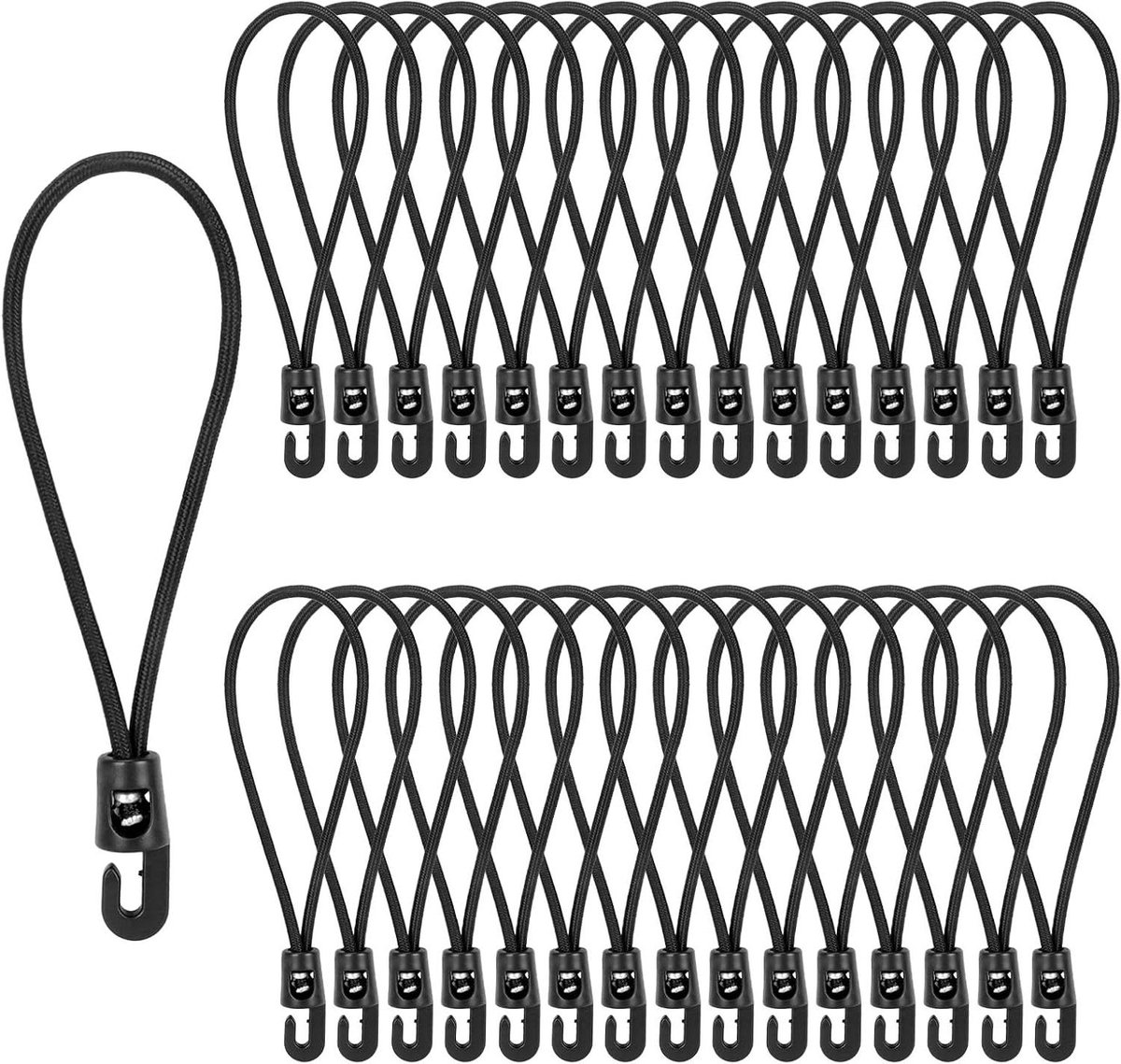 Spanrubbers met Haken - Expander Banden - Bagage Bevestigen - Waterdicht en UV-bestendig - 15 cm - Zwart