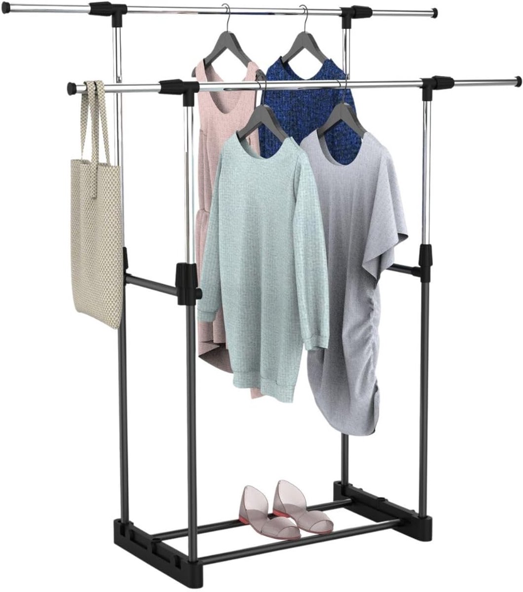 Kledingrek met Schoenenrek - Garderoberek Kapstok - Kleding Opbergen - Dubbele Uittrekbare Stangen - 172 x 41 x 157 cm – foto 5