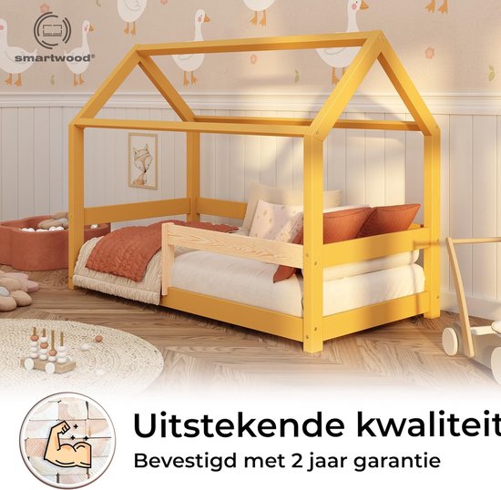 Huisbed met Uitvalbeveiliging - Kinderbed Huisje - Veilig Slapen - Massief Grenenhout - 90x190 cm - Roze — afbeelding 3