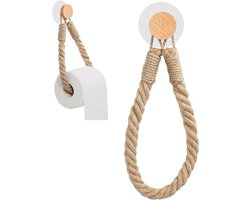 EKSMA Handdoekhouder van henneptouw - toiletpapierhouder hout - Italiaanse stijl decoratie badkamer 27 x 4,8 cm