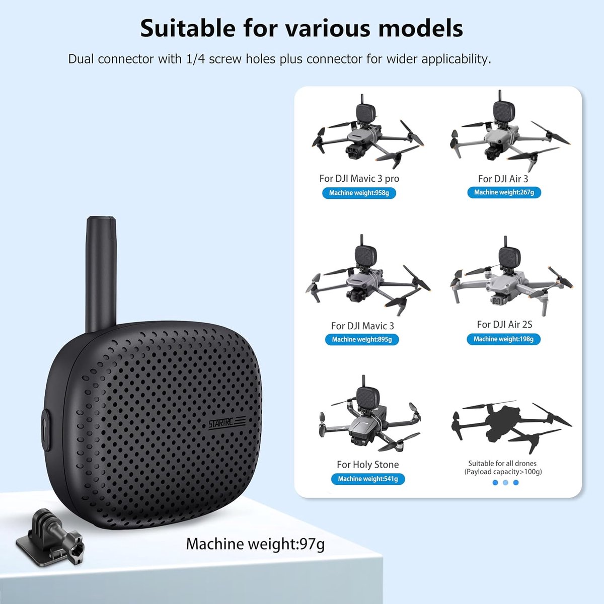 STARTRC Drone-megafoon voor mavic 3-serie, Air 3S, Mavic 2, Pro, Avata en Holy Stone drone, RC Quadcopter, universele draagbare storingsvrije real-time luidspreker – foto 6