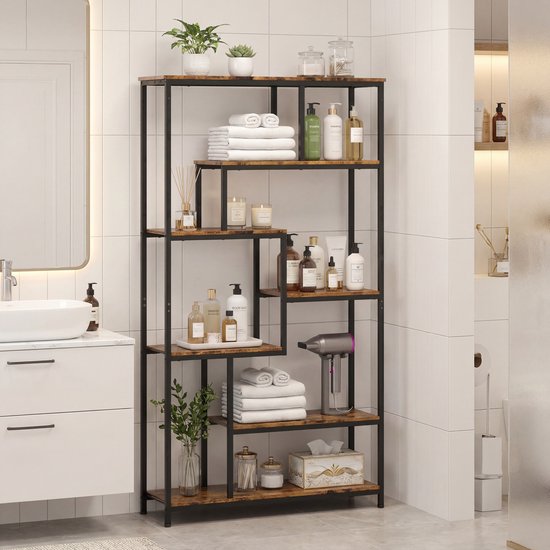 Bealife FS13 Boekenrek met 5 planken - Boekenkast industrieel - Kasten - 98x30x180cm - Bruin