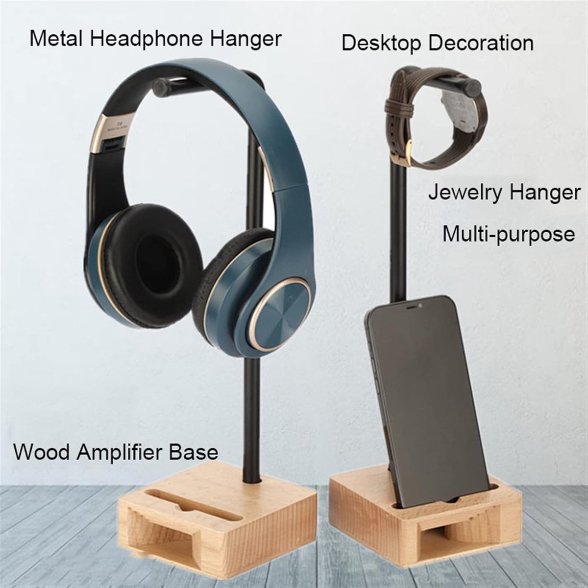 Oordopjes Houder - Hoofdtelefoon Stand - Bureau Organisatie - Handgemaakt Massief Hout - Universele Pasvorm - Natuurlijk — cadeau in Gadgets - foto 2