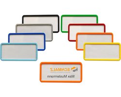 Schmalz Werbeservice 1 stuk kunststof naamplaatje 75x37mm versch. kleuren ABS kunststof naald en magneet (geel)