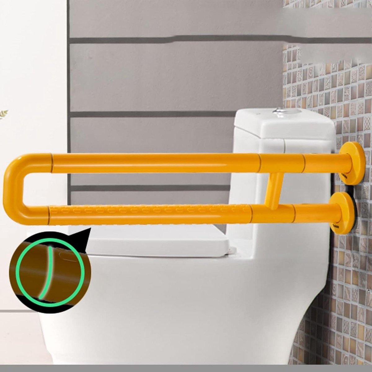 Badkamer handgreep - Steunbeugel toilet - Balans en valpreventie - Roestvrij staal - Universeel gebruik - Geel