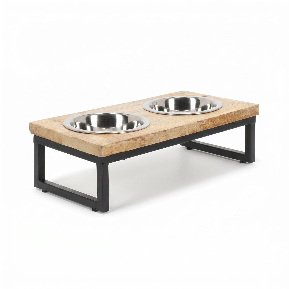 Hondenbak Verhoogd L – Dubbele Honden- & Kattenvoerbak met RVS – Hout – Antislip – 40x21x12 CM (2x 1L)