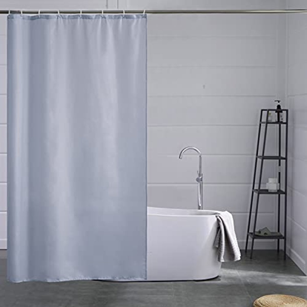 Kleine Douchegordijn Grijs Blauw Anti Schimmel Polyester Stof Waterdicht Wasbaar 120x180cm met 8 Haken