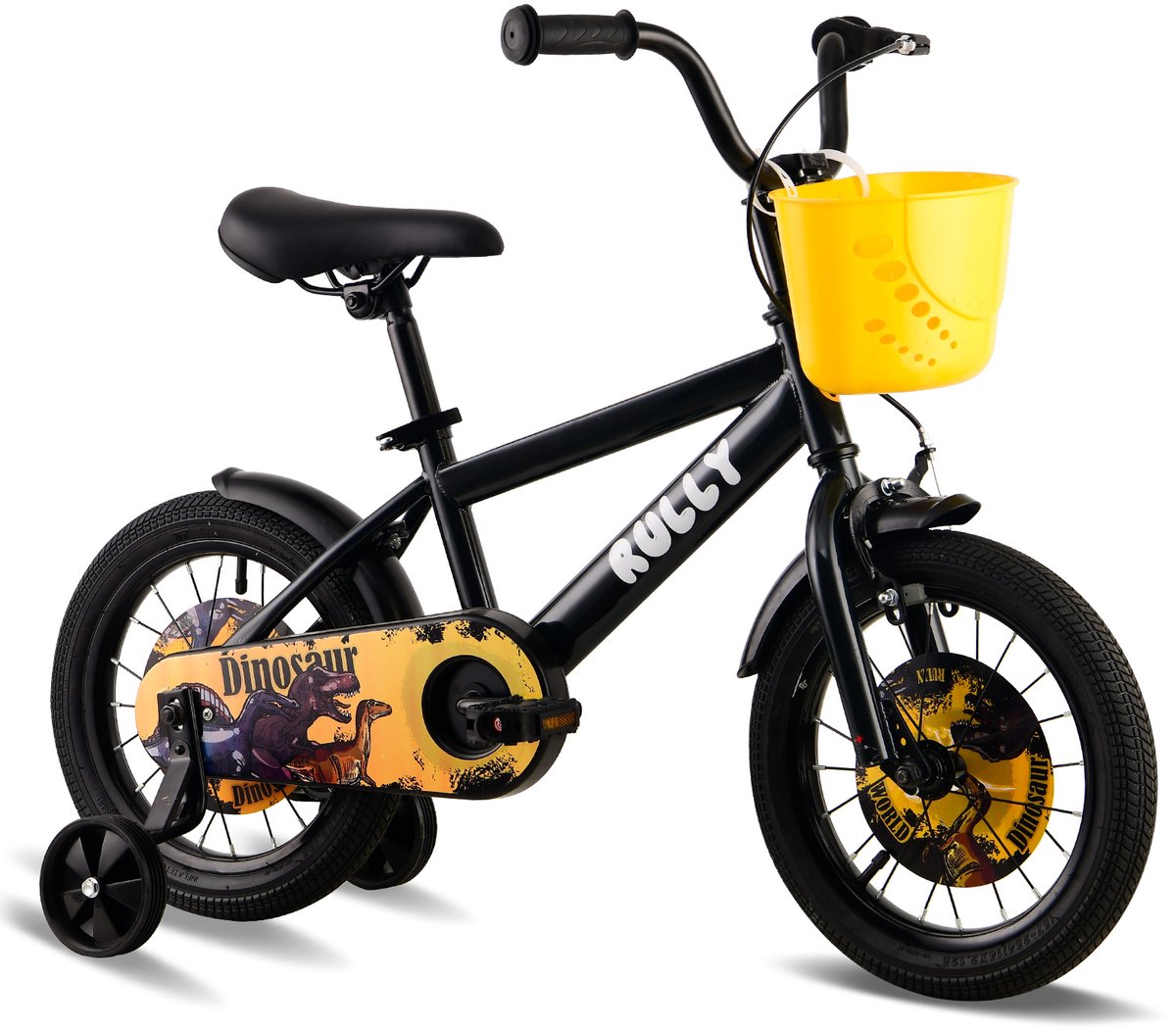 Vankel Kinderfiets 16 Inch – Met Steunwielen – Terugtraprem en Velgrem – Sterk Stalen Frame – Volledig Gesloten Kettingkast – Afneembare Fietsmand – Verstelbaar Zadel – Antislip Banden – Geschikt voor 2-4 Jaar – Duurzame Kinderfiets– Zwart