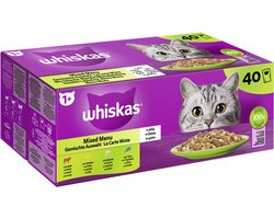 Whiskas 'Mixed Menu' nat kattenvoer in gelei - rund, kip, zalm & tonijn - 40 x 85g