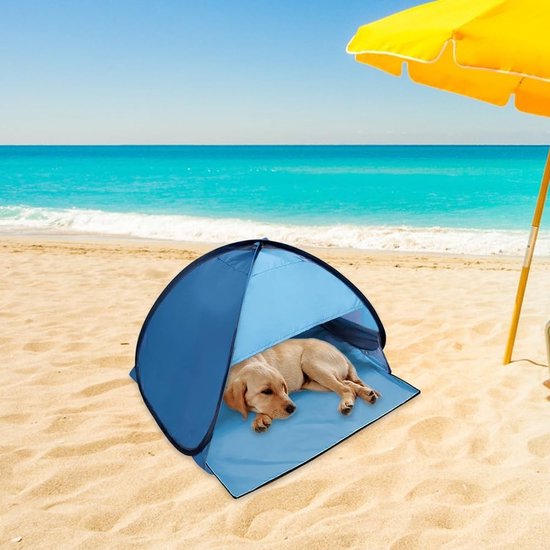 Mini Strandtent - Pop-up Tent Hondentent - Zonwering Buiten - Draagbare Hoofdsteun - 80 x 65 x 55 cm - Blauw van Merkloos — afbeelding 3